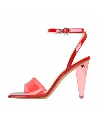 Ankle Strap Transparent Triangle Heel Sandals