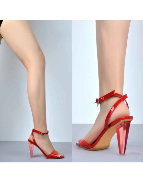 Ankle Strap Transparent Triangle Heel Sandals