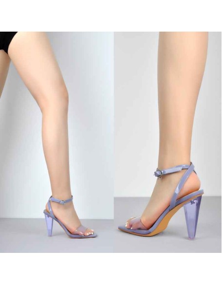 Ankle Strap Transparent Triangle Heel Sandals