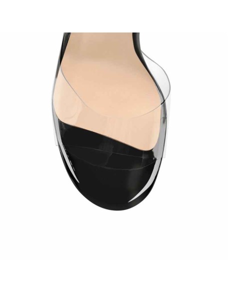 Black Platform Lace up Chunky High Heel Sandals