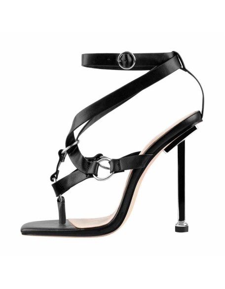 Slim Metal Heel Flip Flop Sandals