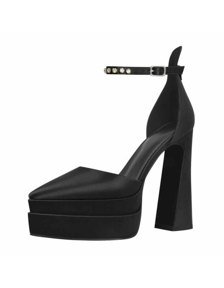 Double Platform Pointed Toe Chunky Heel Pumps