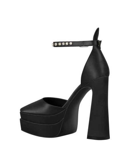 Double Platform Pointed Toe Chunky Heel Pumps