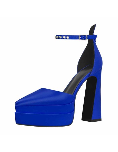 Double Platform Pointed Toe Chunky Heel Pumps