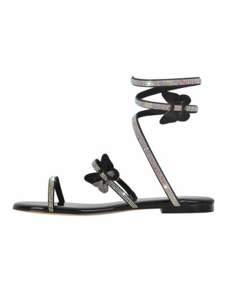 Rhinestone Butterfly Flat Sandals