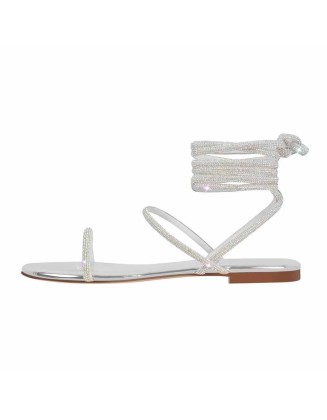 Diamante Lace up Flat Sandals