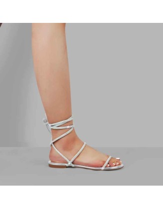 Diamante Lace up Flat Sandals