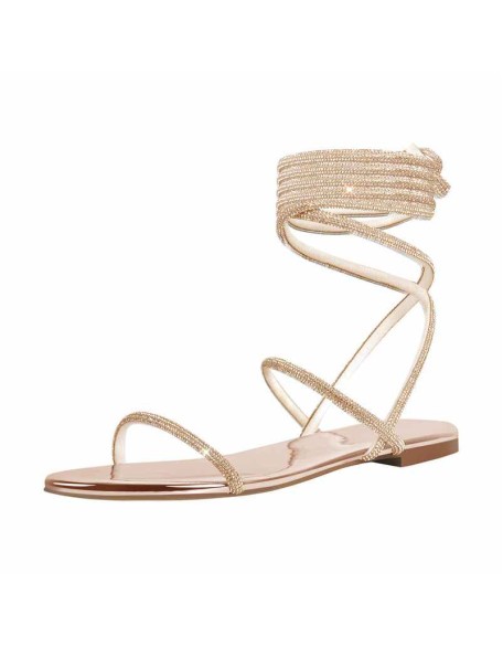 Diamante Lace up Flat Sandals