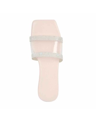 Square Toe Rhinestone Clear Flat
