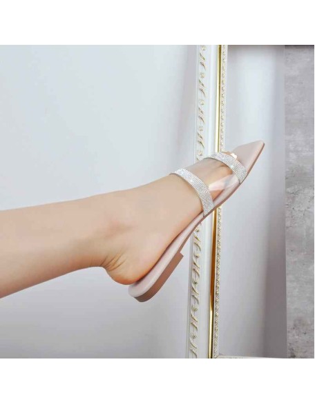 Square Toe Rhinestone Clear Flat