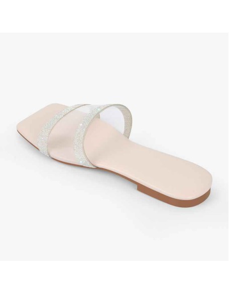 Square Toe Rhinestone Clear Flat