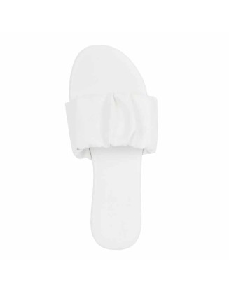 Open Toe Flats White Pleated Sandals