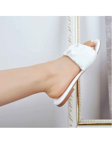 Open Toe Flats White Pleated Sandals