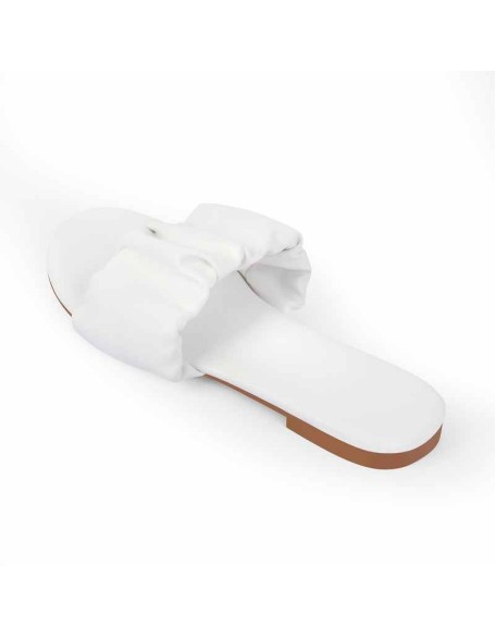 Open Toe Flats White Pleated Sandals