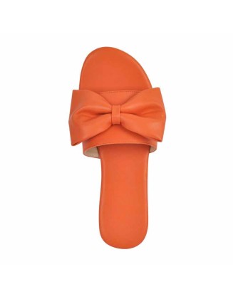 Orange Bow Round Toe Flat Sandals