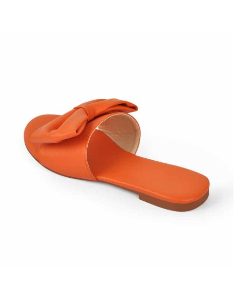 Orange Bow Round Toe Flat Sandals