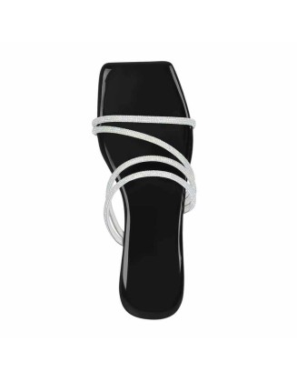 Square Toe Rhinestone Strappy Flat Sandals