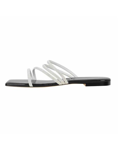 Square Toe Rhinestone Strappy Flat Sandals