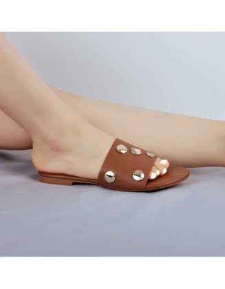 Studded Slides Flat Slip On Mules