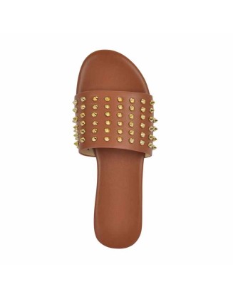 Open Toe Rivet Studded Flat Sandals
