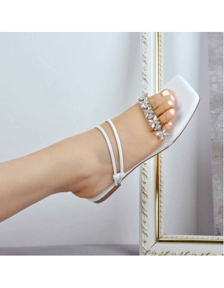 White Diamante Flat Sandals