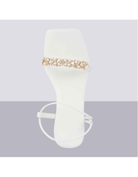 White Diamante Flat Sandals