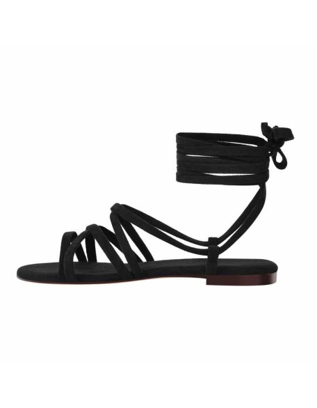 Black Suede Lace Up Sandals Flats
