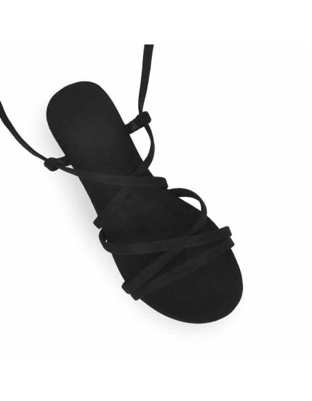 Black Suede Lace Up Sandals Flats