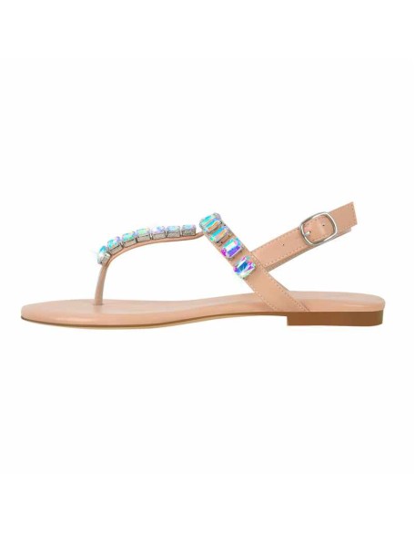 Rhinestone Flat T-Strap Thong Sandals