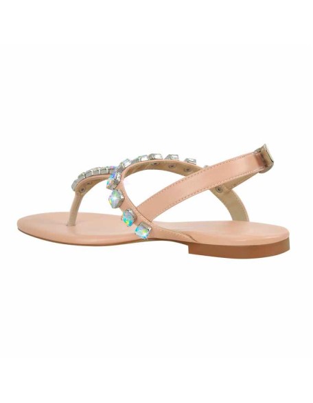 Rhinestone Flat T-Strap Thong Sandals