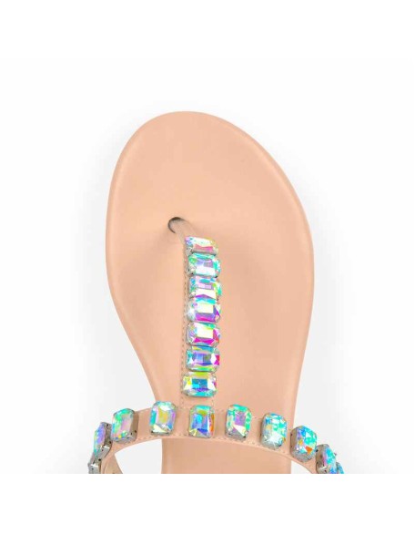 Rhinestone Flat T-Strap Thong Sandals