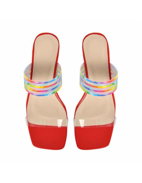 Square Toe Frosted Strap Clear Chunky Heel Sandals
