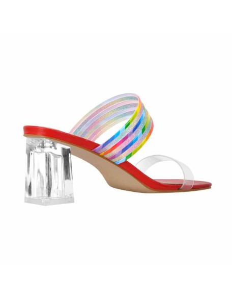 Square Toe Frosted Strap Clear Chunky Heel Sandals