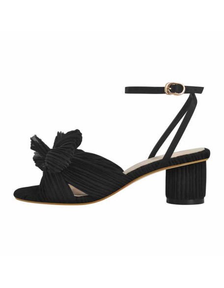 Pleated Bowknot Mid Chunky Heel Sandals