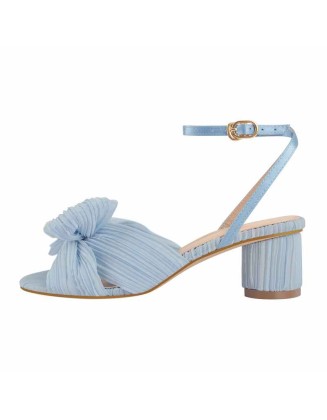 Pleated Bowknot Mid Chunky Heel Sandals