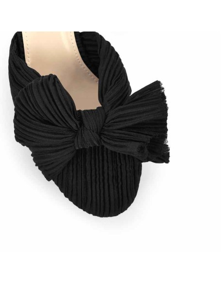Pleated Bowknot Mid Chunky Heel Sandals