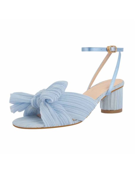Pleated Bowknot Mid Chunky Heel Sandals