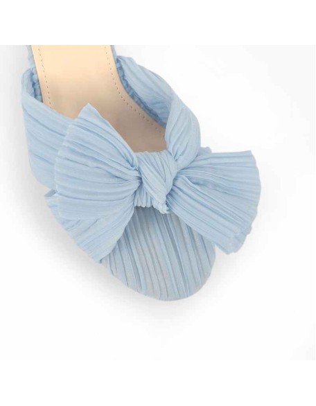 Pleated Bowknot Mid Chunky Heel Sandals