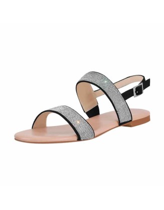 Rhinestone Straps Flat Sandals
