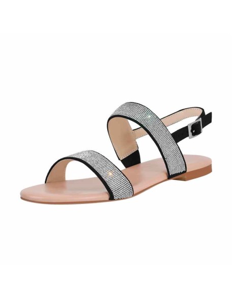 Rhinestone Straps Flat Sandals