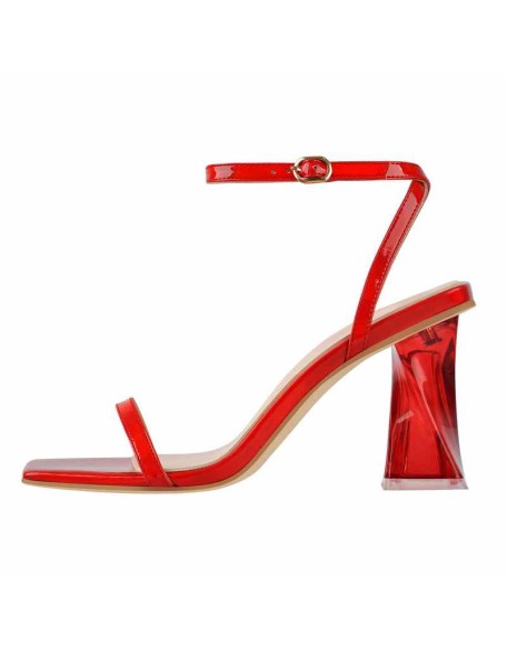 Square Open Toe High Heels Red Sandals