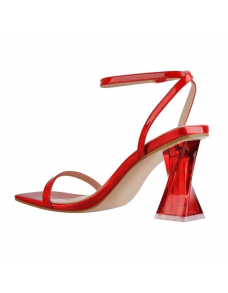 Square Open Toe High Heels Red Sandals