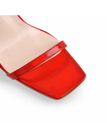 Square Open Toe High Heels Red Sandals