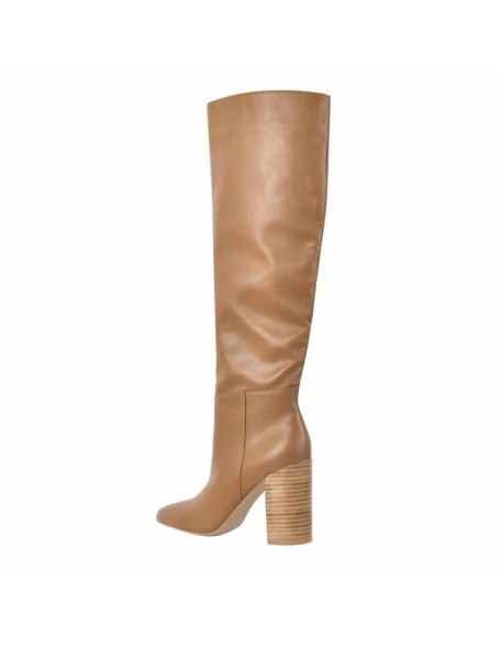 Pull On Chunky Block Heels Knee High Boots