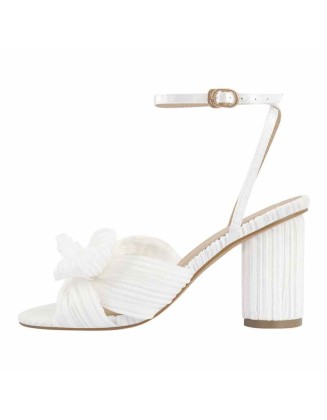Pleated Bow Cylindrical Chunky Heel Sandals