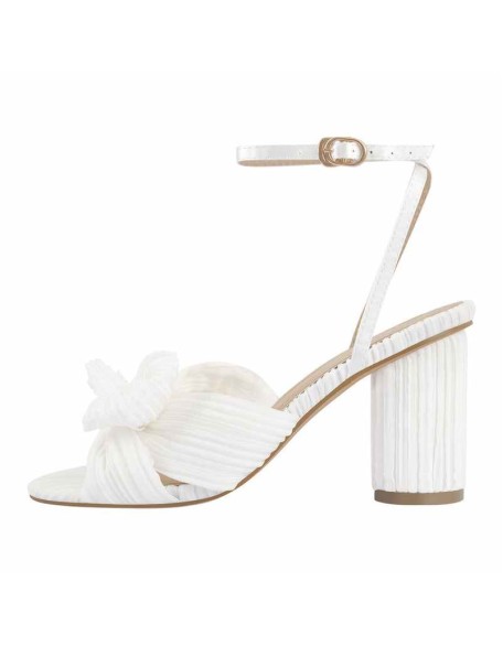 Pleated Bow Cylindrical Chunky Heel Sandals
