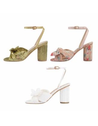 Pleated Bow Cylindrical Chunky Heel Sandals
