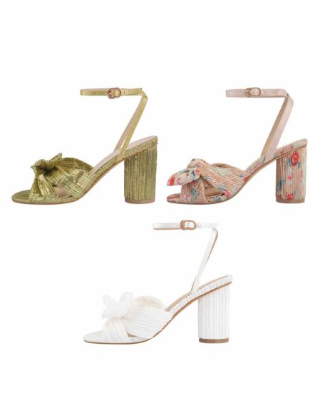 Pleated Bow Cylindrical Chunky Heel Sandals