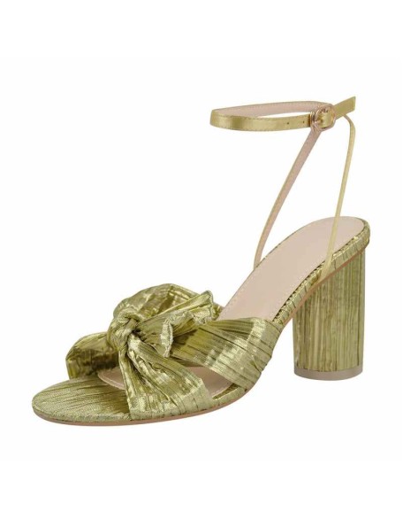 Pleated Bow Cylindrical Chunky Heel Sandals