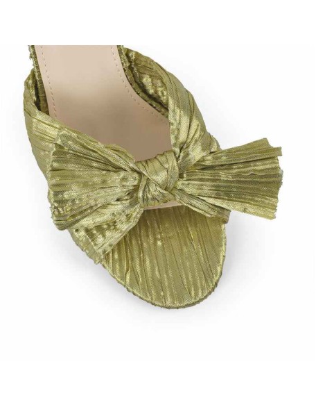 Pleated Bow Cylindrical Chunky Heel Sandals